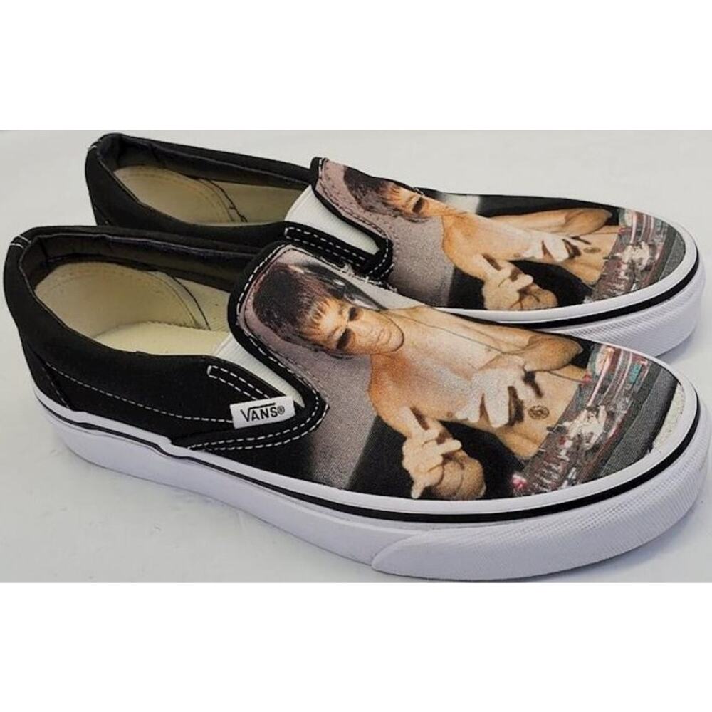 Vans Classic Slip-On Unisex 5.5 Mens 7 Womens Black W Bruce Lee NEW $173